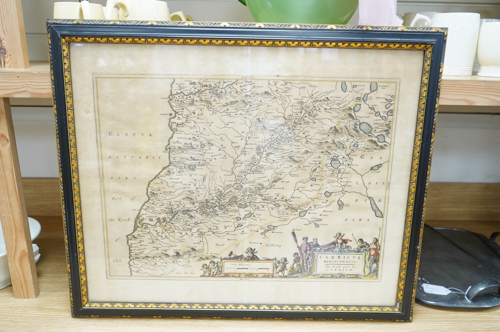 Joan Blaeu (Dutch, 1596-1673), ‘The Province of Kyle’ and the ‘South Part of Carrick’, pair of hand coloured engraved maps, 45 x 56cm